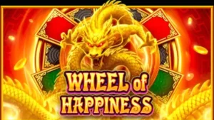 Tampilan visual slot Wheel of Happiness dengan nuansa emas dan naga oriental