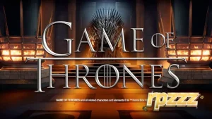 Tampilan visual slot Game of Thrones dengan elemen sigil rumah dan efek api yang dramatis